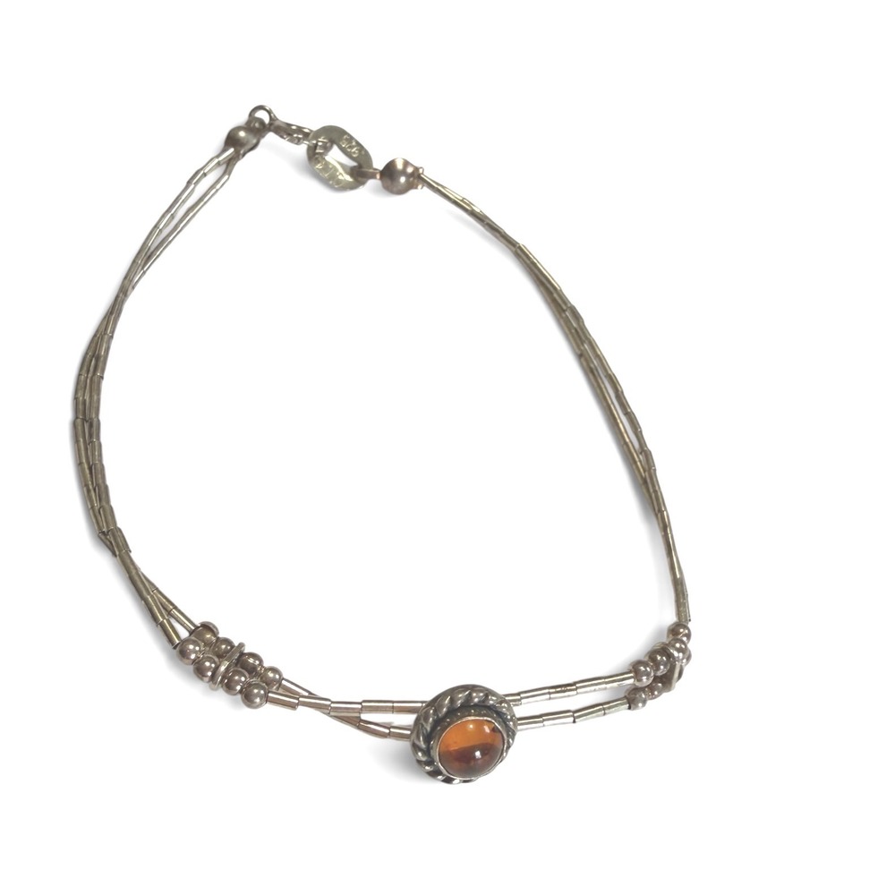 Sterling Silver Amber Bracelet Womens 7 Inch Liquid Seed Bead Minimalist 925